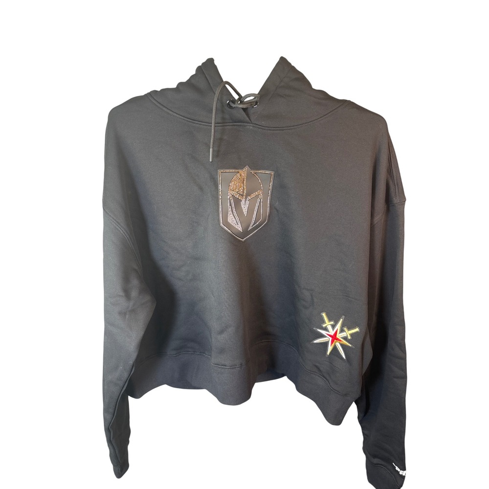 Vegas Golden Knights Hoodie Womens L Black Cropped Rhinestone NHL Pullover